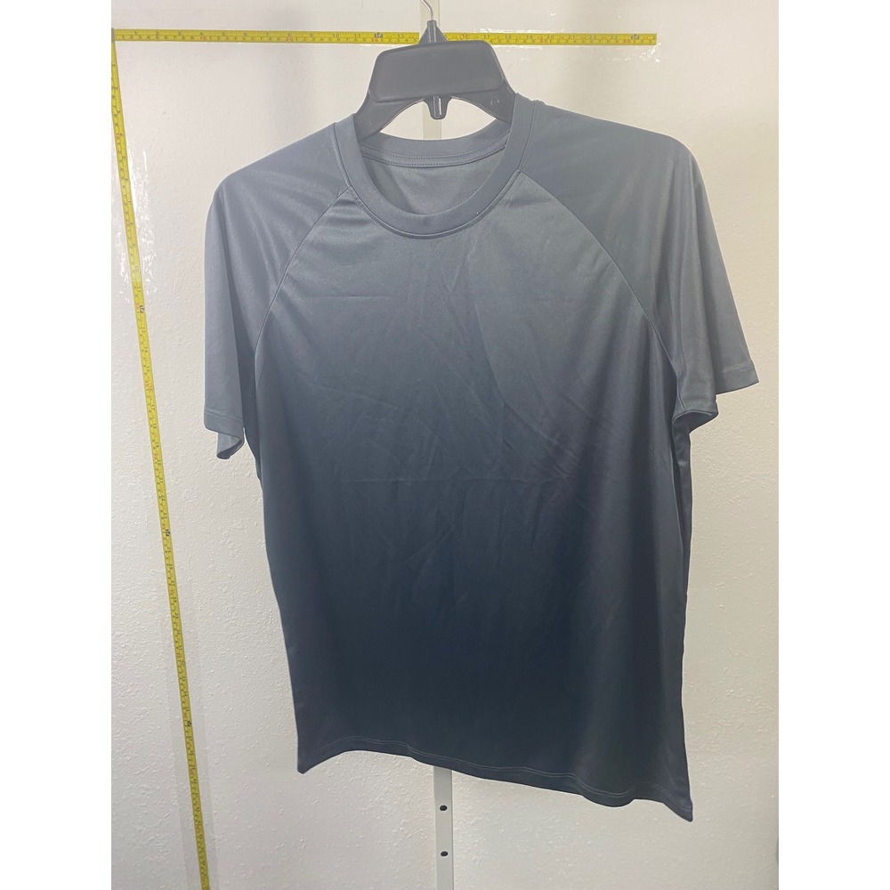 Mens Athletic Performance T-Shirt Charcoal Grey Raglan Short Sleeve Crew Neck‎ L